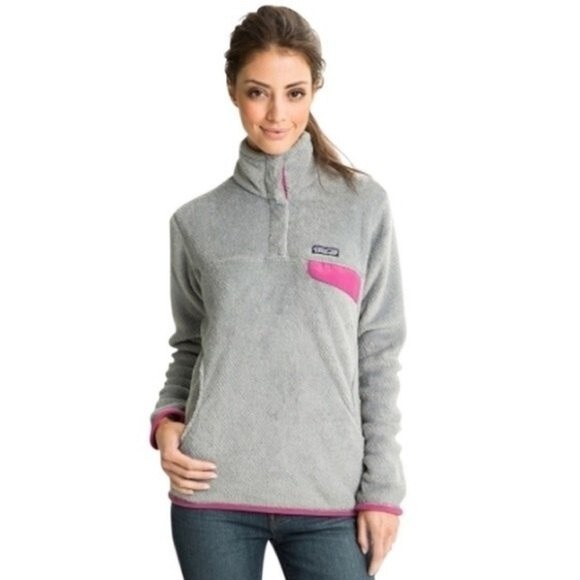 Patagonia Re-Tool Snap-T Gray Pink Pullover Fleece M - Picture 2 of 13